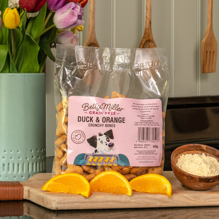 Betty Millers Grain Free Duck and Orange Bones 400g Betty Millers Grain Free Duck and Orange Bones 400g