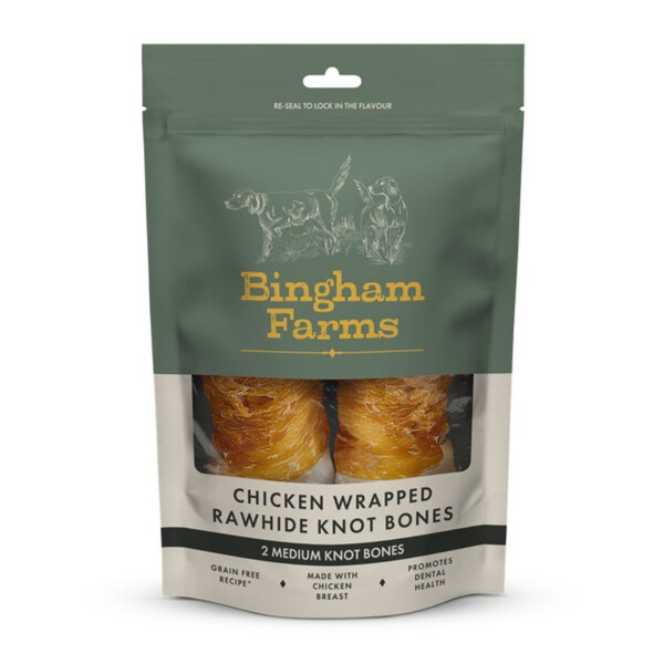 Bingham Farms Chicken Wrapped Rawhide Knot Bone