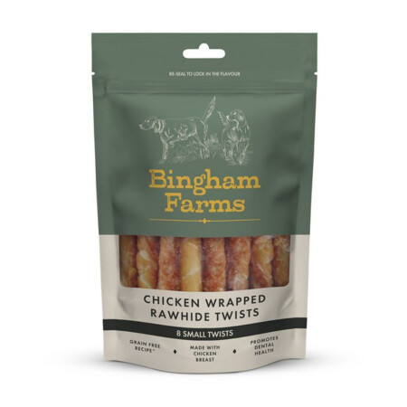 Bingham Farms Chicken Wrapped Rawhide Twist Sml 8pk 80g Bingham Farms Chicken Wrapped Rawhide Twist Sml 8pk 80g