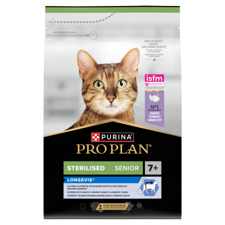 Purina PRO PLAN Steralised Longevis 7+ Senior Dry Cat Food Turkey 3kg Purina PRO PLAN Steralised Longevis 7+ Senior Dry Cat Food Turkey 3kg