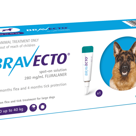 Bravecto Spot On Solution for Dogs Single Pipette 1000mg Large Dog 20-40kg Bravecto Spot On Solution for Dogs Single Pipette 1000mg Large Dog 20-40kg
