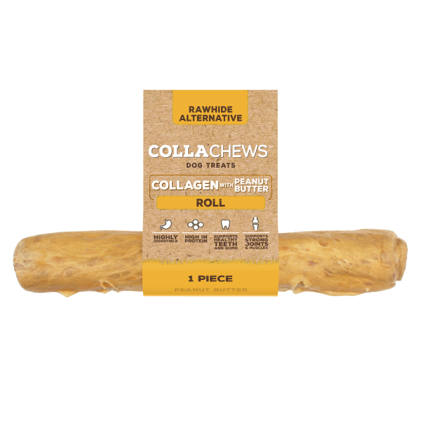 Collachews Collagen Roll Dog Chew Treat Peanut Butter 15cm