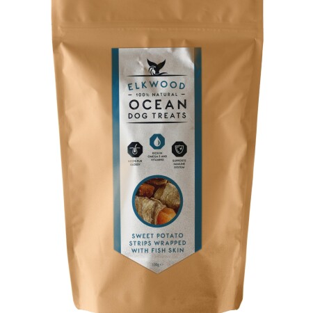 Elkwood Natural Sweet Potato Strips Wrapped With Fish Skin Dog Treats Elkwood Natural Sweet Potato Strips Wrapped With Fish Skin Dog Treats