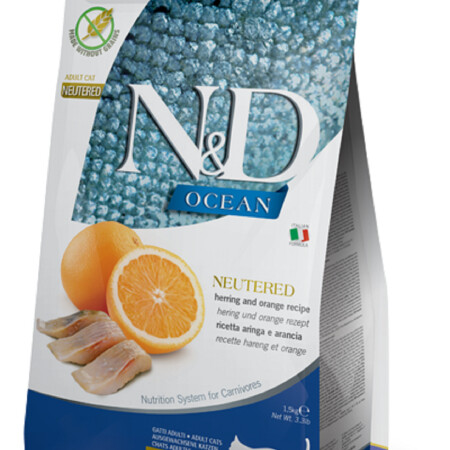 Farmina N&D Ocean Cat Herring & Orange Neutered Adult  Dry Food 1.5 Kg Farmina N&D Ocean Cat Herring & Orange Neutered Adult  Dry Food 1.5 Kg