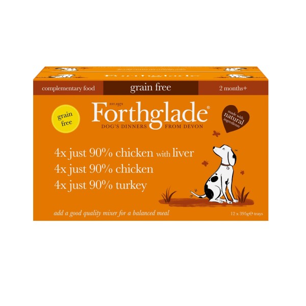 Forthglade Adult Dog Grain Free Just 90% Chicken Turkey Liver 395g 12pk