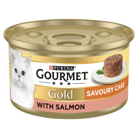 Gourmet Gold Adult Wet Cat Food Savoury Cake Salmon In Gravy 85g x 12 Gourmet Gold Adult Wet Cat Food Savoury Cake Salmon In Gravy 85g x 12