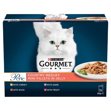 Gourmet Perle Adult Wet Cat Food Pouch Country Medley In Jelly 12x85g Gourmet Perle Adult Wet Cat Food Pouch Country Medley In Jelly 12x85g