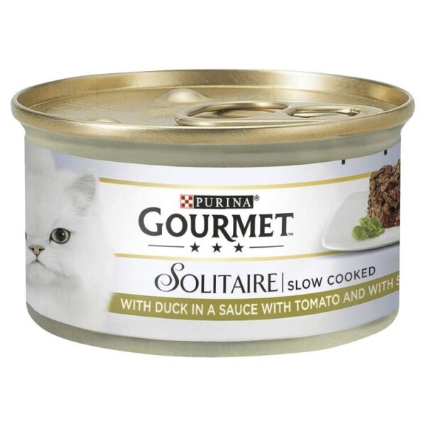 Gourmet Solitaire Adult Wet Cat Food Can With Duck & Garden Veg In Sauce 85gx12