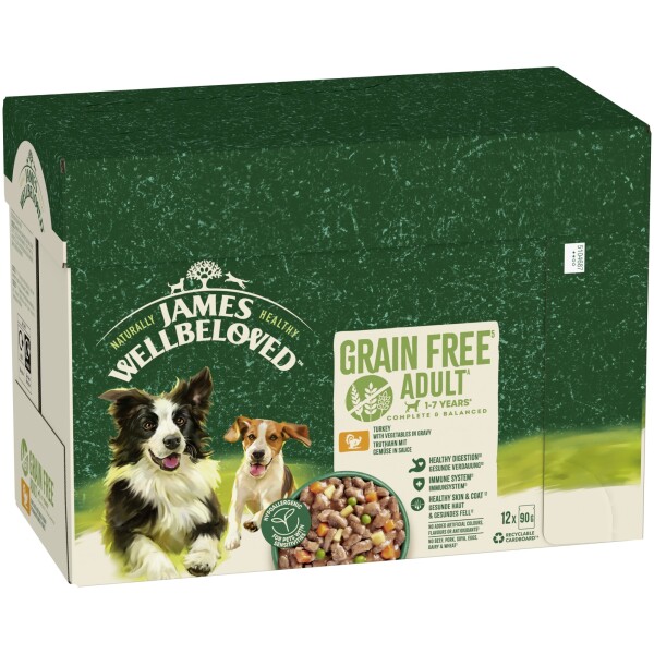 James Wellbeloved Grain Free Adult Wet Dog Food Turkey Gravy Pouch 12x90g