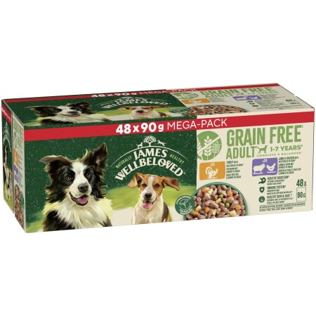 James Wellbeloved Grain Free Adult Wet Dog Food Variety Pack Pouch 48 x 90g James Wellbeloved Grain Free Adult Wet Dog Food Variety Pack Pouch 48 x 90g