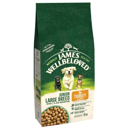 James Wellbeloved Junior Large Breed Dry Dog Food Turkey & Rice 15 kg James Wellbeloved Junior Large Breed Dry Dog Food Turkey & Rice 15 kg