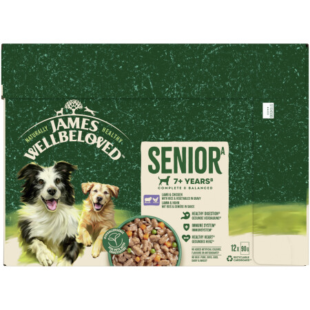 James Wellbeloved Senior Wet Dog Food Lamb & Chicken & Rice in Gravy 12x90g James Wellbeloved Senior Wet Dog Food Lamb & Chicken & Rice in Gravy 12x90g