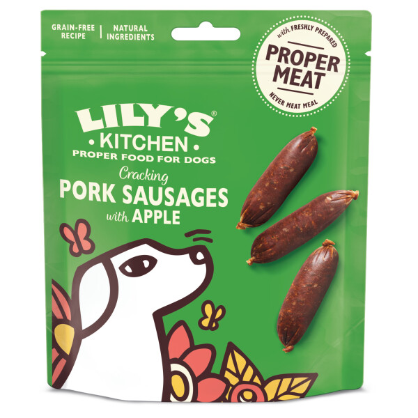 Lilys Kitchen Dog Cracking Pork and Apple Sausages for Dogs 70g