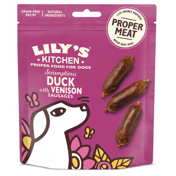 Lilys Kitchen Duck and Venison Sausages for Dogs 70g