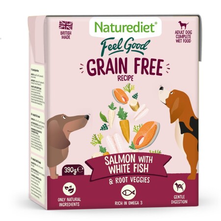 Naturediet Feel Good Grain Free Salmon Dog Food  390g x 18 Naturediet Feel Good Grain Free Salmon Dog Food  390g x 18