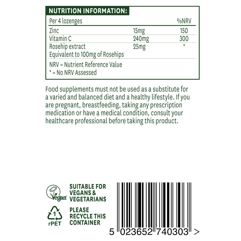 Natures Aid Zinc Lozenge (Peppermint) with Rosehip + Vitamin C