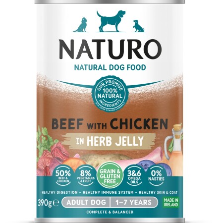 Naturo Adult Beef & Chicken Wet Dog Food  In Jelly Can 390g x 12 Naturo Adult Beef & Chicken Wet Dog Food  In Jelly Can 390g x 12