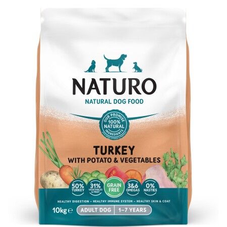 Naturo Adult Complete Dry Dog Food Turkey Potato & Veg 10kg Naturo Adult Complete Dry Dog Food Turkey Potato & Veg 10kg