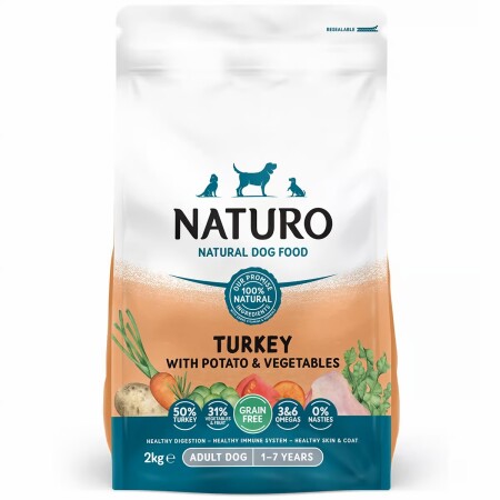 Naturo Adult Turkey with Potato & Vegetables Dry Dog Food 2kg Naturo Adult Turkey with Potato & Vegetables Dry Dog Food 2kg