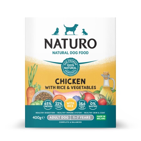 Naturo Adult Wet Dog Food Chicken & Rice With Veg Tray 400g x 7 Naturo Adult Wet Dog Food Chicken & Rice With Veg Tray 400g x 7
