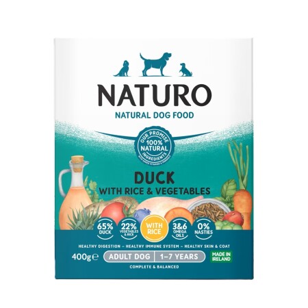 Naturo Adult Wet Dog Food Duck & Rice With Veg Tray 400g x 7 Naturo Adult Wet Dog Food Duck & Rice With Veg Tray 400g x 7