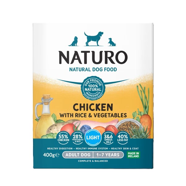 Naturo Adult Wet Dog Food Light Chicken & Rice With Veg Tray 400g x 7