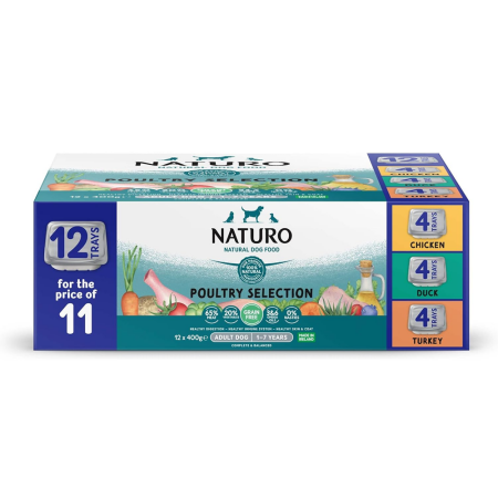 Naturo Adult Wet Dog Food Variety Pack Grain Free in a Tray 12x400g Naturo Adult Wet Dog Food Variety Pack Grain Free in a Tray 12x400g