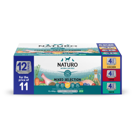 Naturo Adult Wet Dog Food Variety Pack With Rice Tray 12x400g Naturo Adult Wet Dog Food Variety Pack With Rice Tray 12x400g