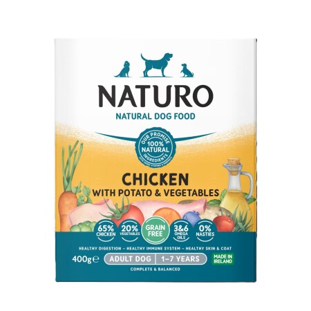 Naturo Grain Free Adult Wet Dog Food Chicken & Potato With Veg Tray 400g x 7 Naturo Grain Free Adult Wet Dog Food Chicken & Potato With Veg Tray 400g x 7