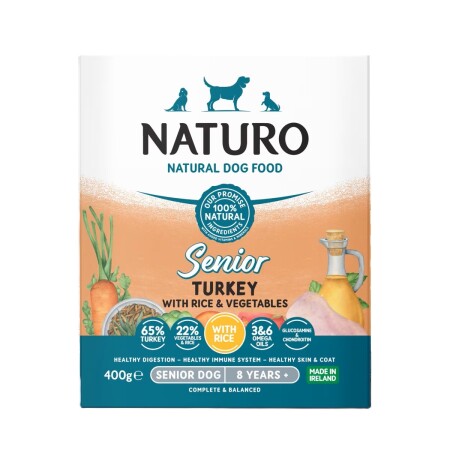Naturo Senior Wet Dog Food Turkey & Rice With Veg Tray 400g x 7 Naturo Senior Wet Dog Food Turkey & Rice With Veg Tray 400g x 7