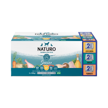 Naturo Senior Wet Dog Food with Rice 400g Variety 6 Pack Trays Naturo Senior Wet Dog Food with Rice 400g Variety 6 Pack Trays