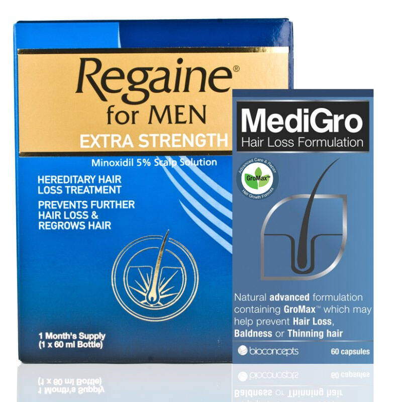 Regaine Extra Strength & Medigro Hair Loss Treatment Pack - 3 x 60ml & 60 tablets
