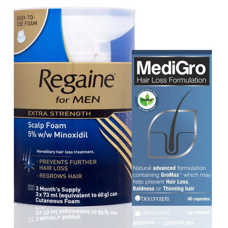 Regaine Foam & Medigro Hair Loss Treatment Pack - 3 x 73ml & 60 tablets