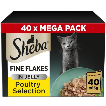 SHEBA Fine Flakes Cat Food Pouch Poultry in Jelly Mega Pack  SHEBA Fine Flakes Cat Food Pouch Poultry in Jelly Mega Pack