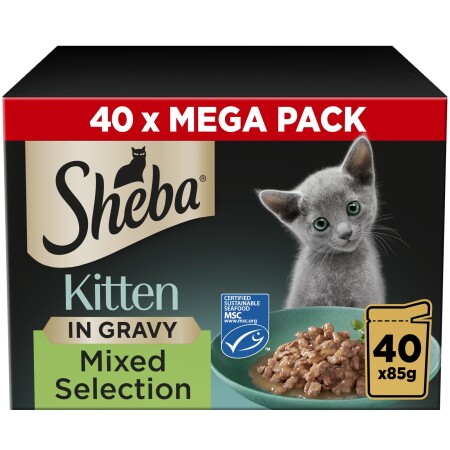 SHEBA Mixed Selection Kitten Wet Cat Food in Gravy 40 x 85g Pouch SHEBA Mixed Selection Kitten Wet Cat Food in Gravy 40 x 85g Pouch