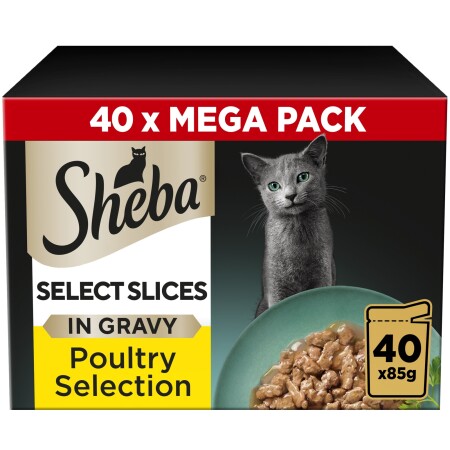 SHEBA Select Slices Adult Cat Food Poultry Selection in Gravy 40 x 85g SHEBA Select Slices Adult Cat Food Poultry Selection in Gravy 40 x 85g