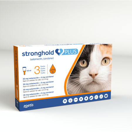 Stronghold Plus Spot On for Cats Pack of 3 30mg/5mg Medium Cat 2.5-5kg Stronghold Plus Spot On for Cats Pack of 3 30mg/5mg Medium Cat 2.5-5kg