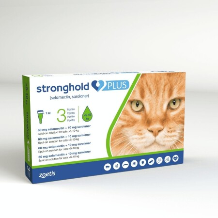 Stronghold Plus Spot On for Cats Pack of 3 60mg/10mg Large Cat 5-10kg Stronghold Plus Spot On for Cats Pack of 3 60mg/10mg Large Cat 5-10kg