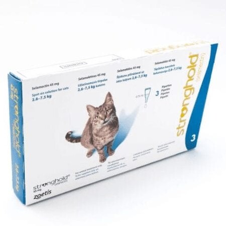 Stronghold Spot On for Cats Pack of 3 45mg Cat 2.6-7.5kg Stronghold Spot On for Cats Pack of 3 45mg Cat 2.6-7.5kg