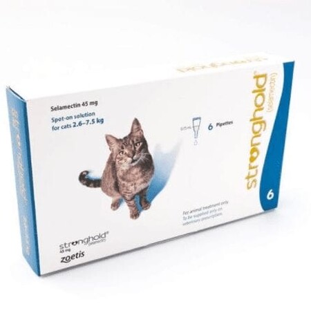 Stronghold Spot On for Cats Pack of 6 45mg Cat 2.6-7.5kg Stronghold Spot On for Cats Pack of 6 45mg Cat 2.6-7.5kg