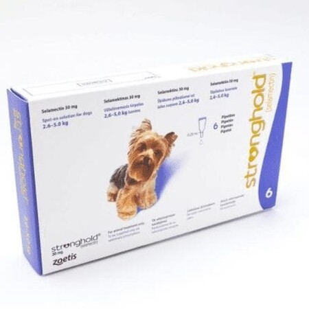 Stronghold Spot On for Dogs Pack of 6 30mg Toy Dog 2.6-5kg Stronghold Spot On for Dogs Pack of 6 30mg Toy Dog 2.6-5kg