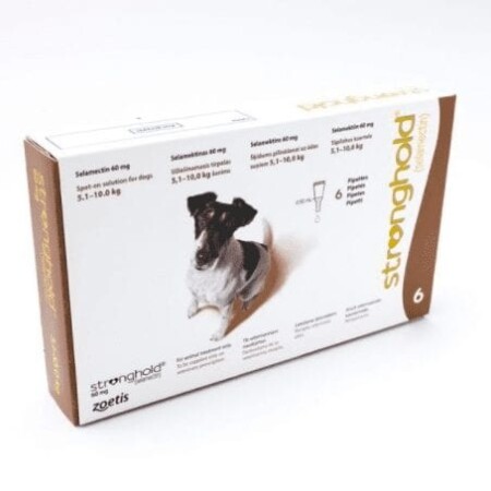 Stronghold Spot On for Dogs Pack of 6 60mg Small Dog 5.1-10kg Stronghold Spot On for Dogs Pack of 6 60mg Small Dog 5.1-10kg