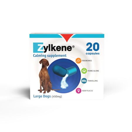 Zylkene Calming Capsules for Cats and Dogs Pack of 20 450mg Large Dogs 30-60kg Zylkene Calming Capsules for Cats and Dogs Pack of 20 450mg Large Dogs 30-60kg