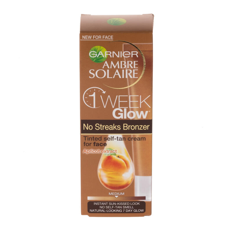 Garnier Ambre Solaire No Streaks Bronzer One Week Glow Self-Tanning Tinted Cream for Face 
