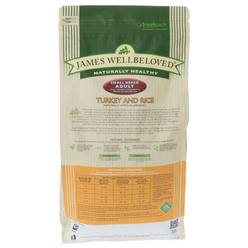 James Wellbeloved Adult Small Breed Kibble Turkey and Rice