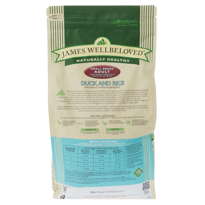 James Wellbeloved Adult Small Breed Kibble Duck and Rice