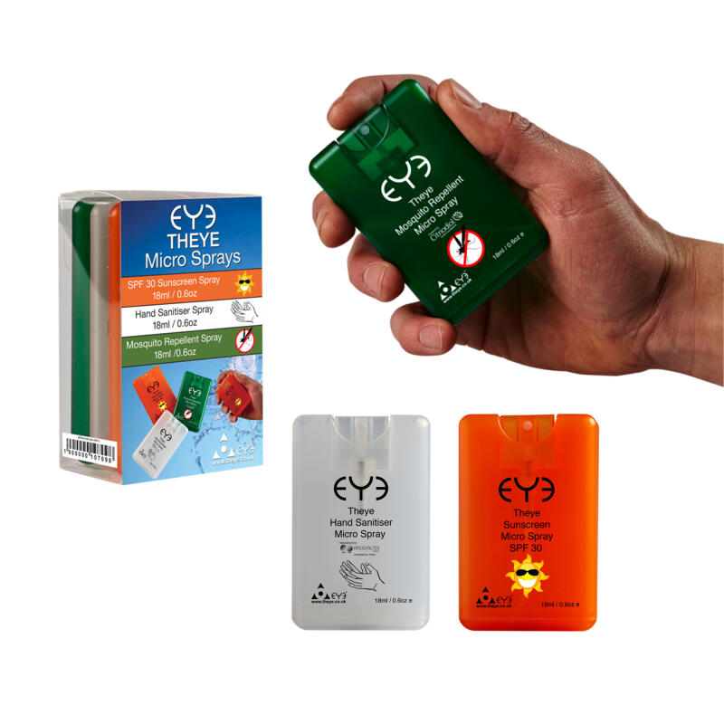 Theye Travel Micro SPF30 Sunscreen Spray + Mosquito Repellent Spray + Hand Sanitiser