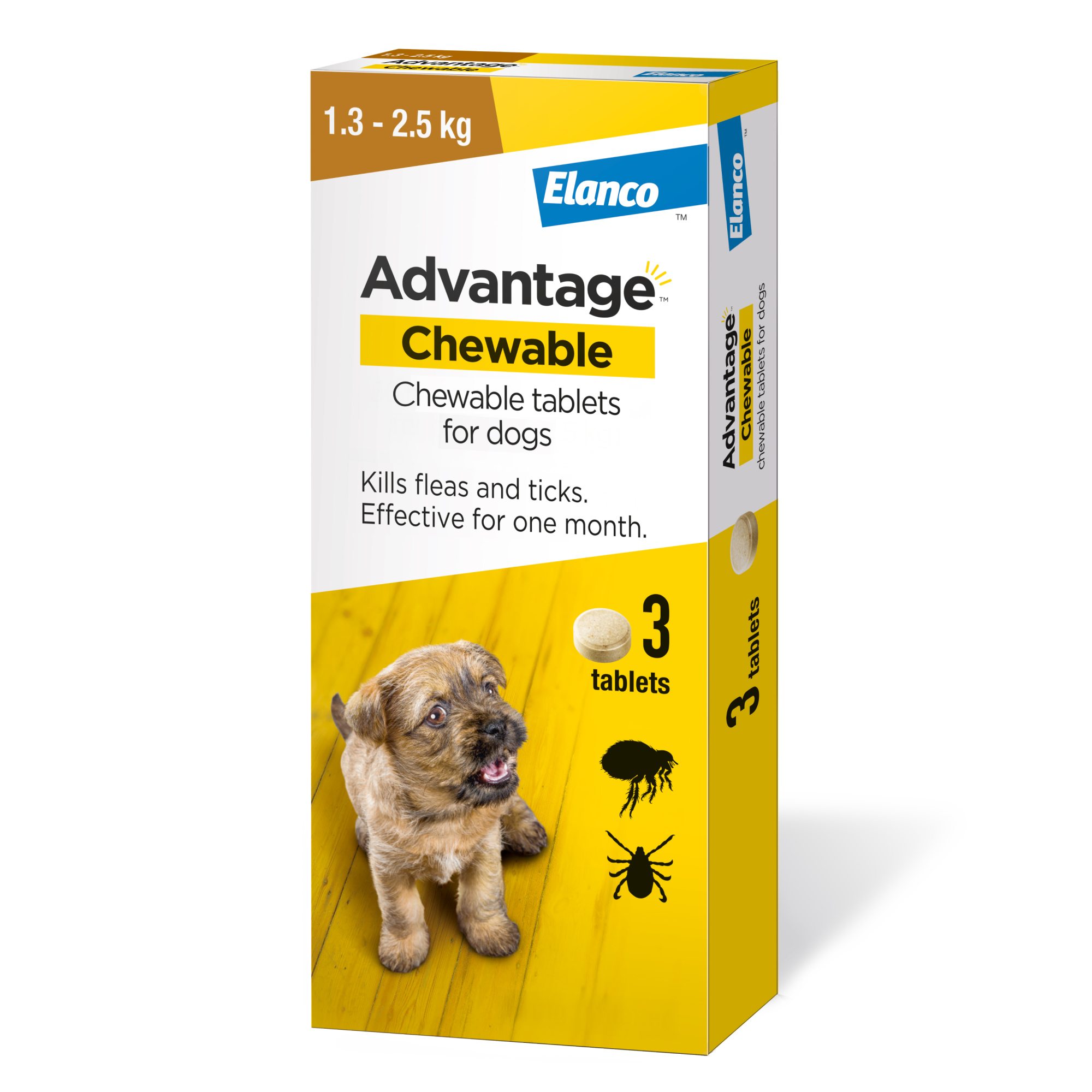 Advantage Chewable Flea and Tick Protection for Dogs (1.3-2.5kg) 56.25mg 3PK