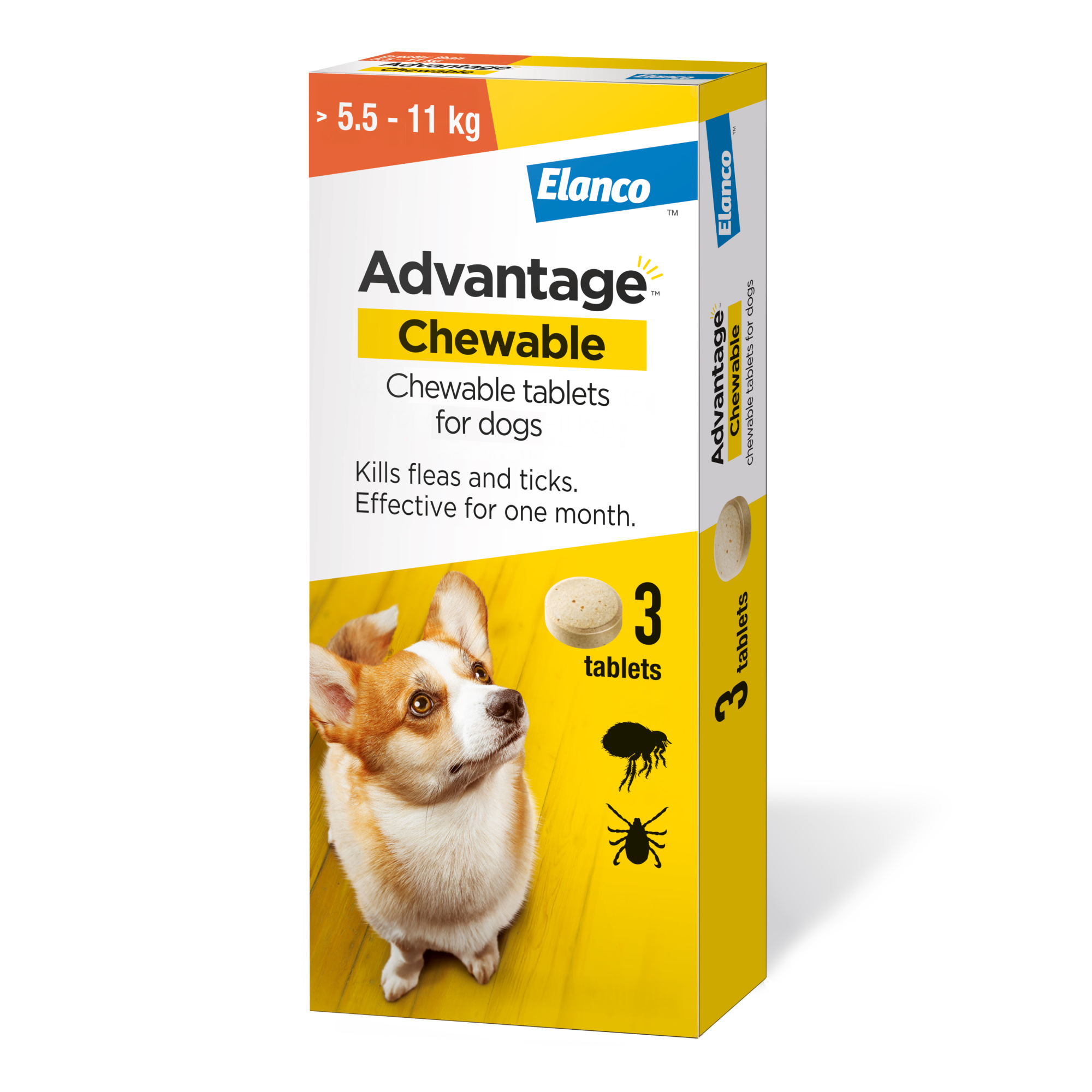 Advantage Chewable Flea and Tick Protection for Dogs (5.5-11kg) 225mg 3PK