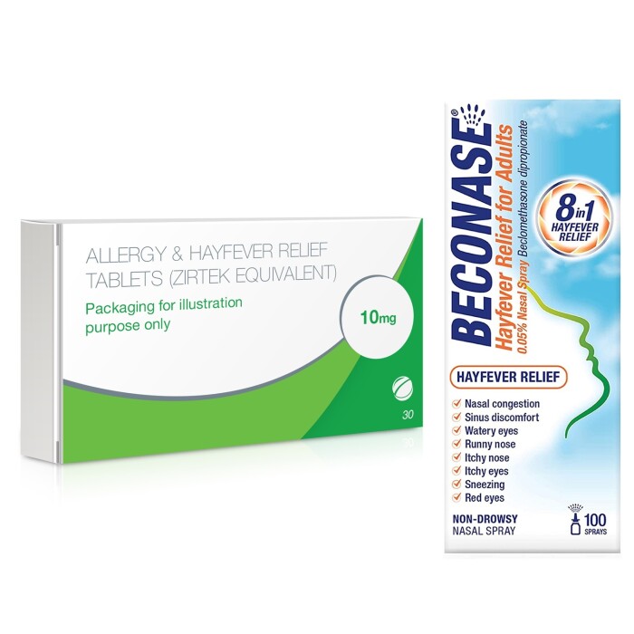Allergy & Hayfever Relief Cetirizine and Beconase Adults Nasal Spray Bundle